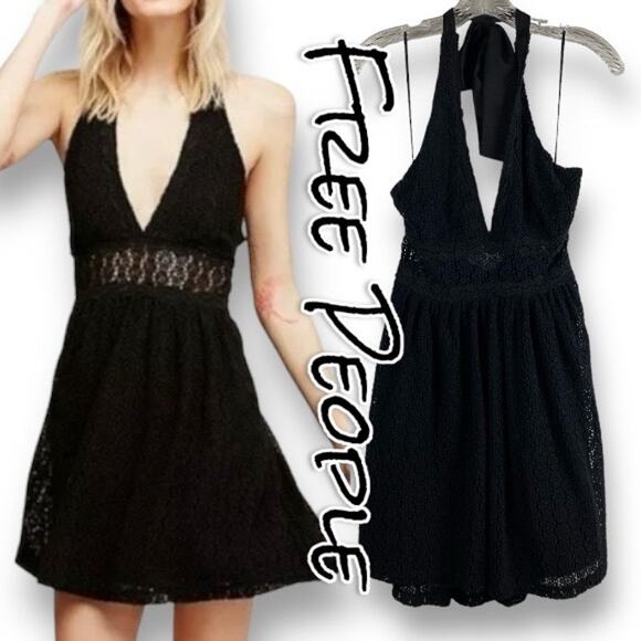 Free People Dresses & Skirts - Free People So Sweetly Halter Dress Eyelet Black Womens Size 2